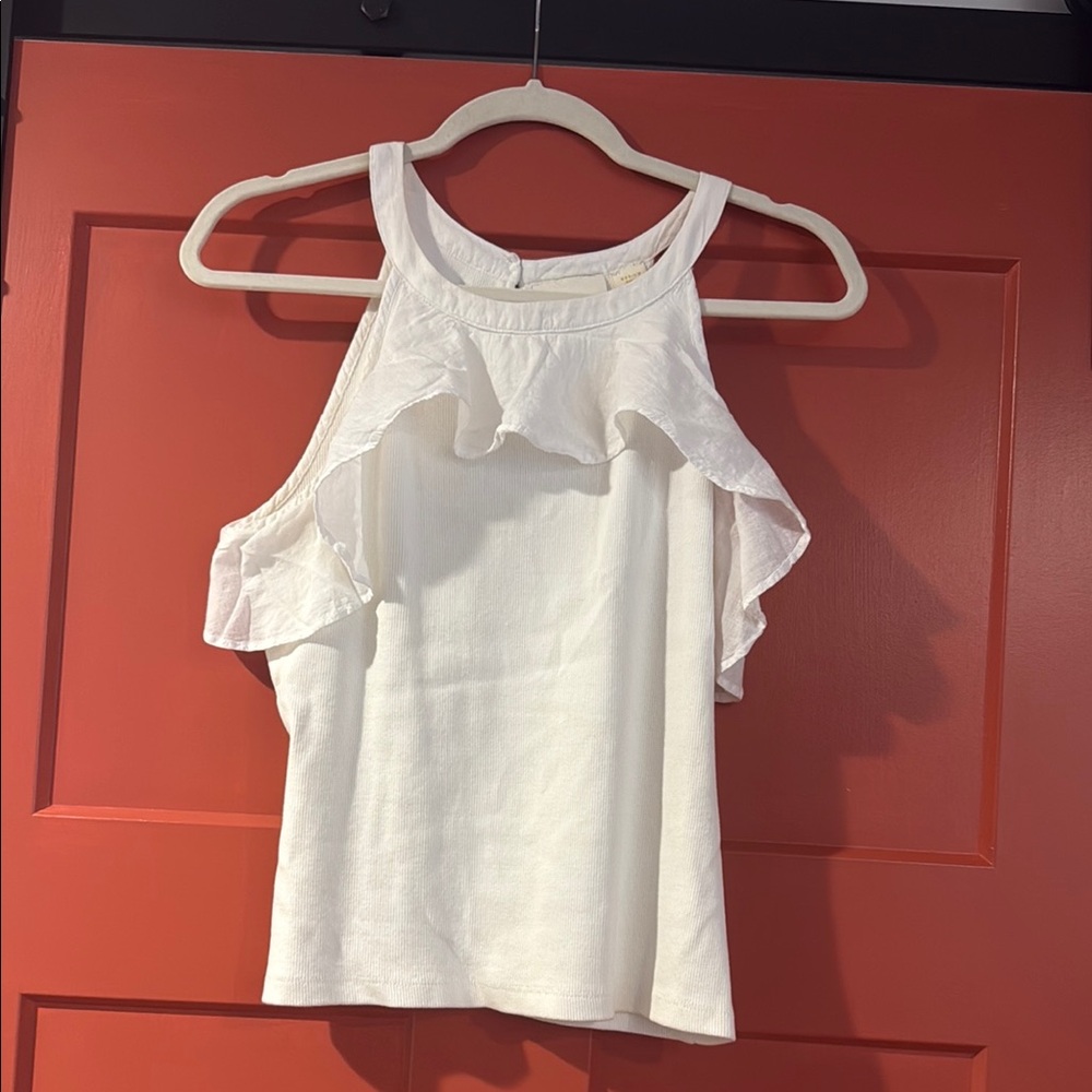 Maeve by Anthropologie White Ruffled Sleeveless Tank Top